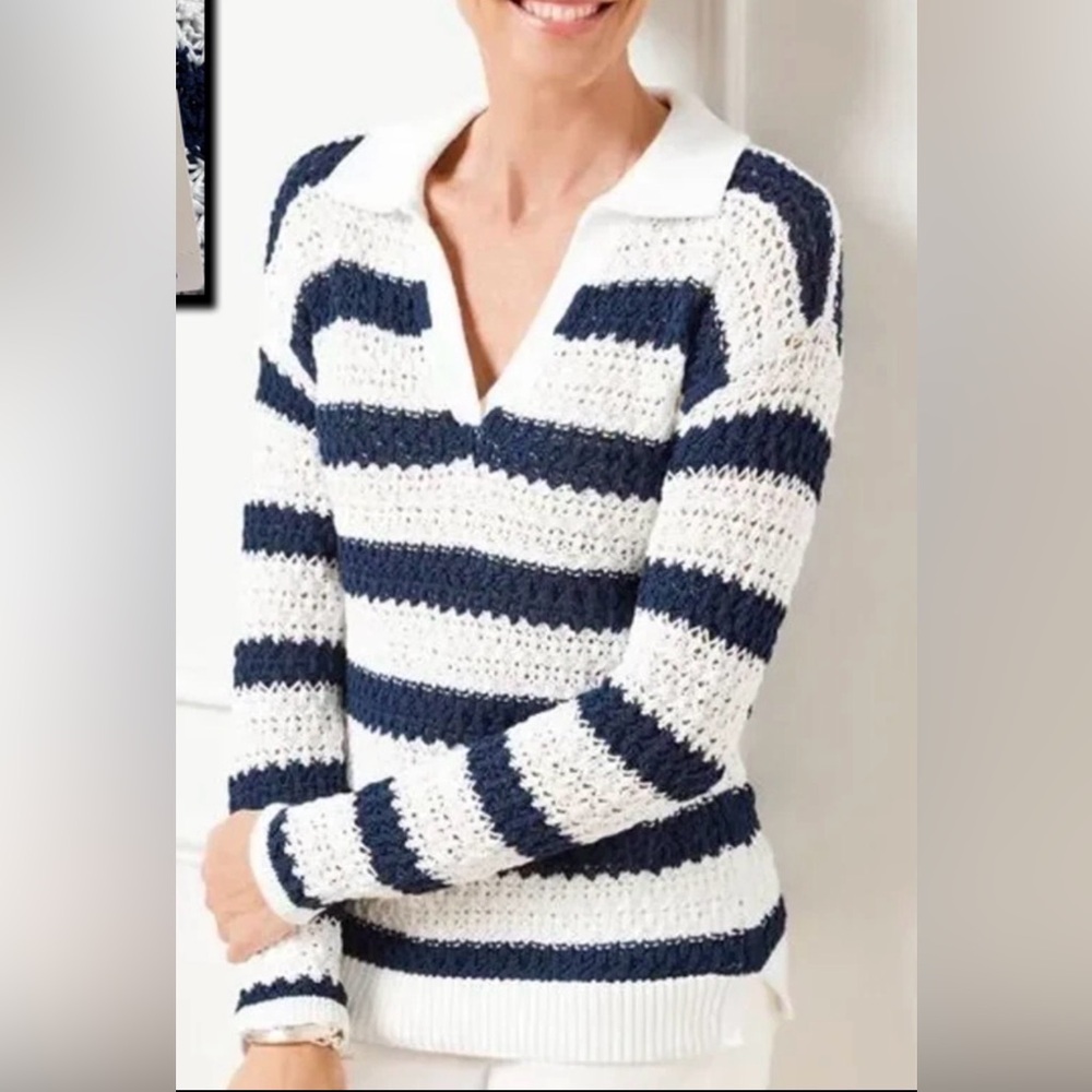 NWT Talbots Open Stitch Johnny Collar Polo Sweater